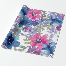 Blauw bloempatroon, artistieke waterverf cadeaupapier