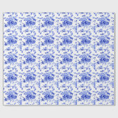  blauw bloempatroon cadeaupapier (Vlak)