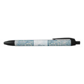 Blauw Bloempatroon Elegant Script Naam Blauwe Inkt Pen (Bovenkant)