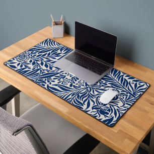 blauw bloempatroon met diverse bladeren & bloesems bureaumat