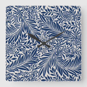 blauw bloempatroon met diverse bladeren & bloesems vierkante klok