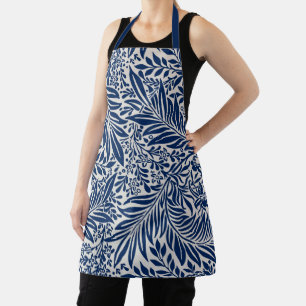 blauw bloempatroon met diverse bladeren en bloesem schort