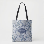  Blauw Bloempatroon met Monogram Draagtas (Voorkant)