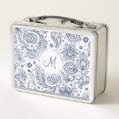 Blauw Bloempatroon Monogram Lunchbox (Achterkant)