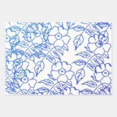  blauw bloempatroon op wit inpakpapier vel (Voorkant 2)