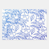  blauw bloempatroon op wit inpakpapier vel (Voorkant)