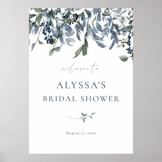 Blauw Bloemstuk Bruidsfeest Welkom Bord Poster (Voorkant)