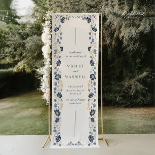 Blauw Bloemstuk Bruiloft Welkom Banner 76 x 244 cm