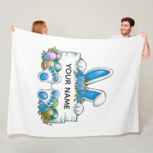Blauw Bloemstuk Konijn Oren Pasen Naambord Grafisc