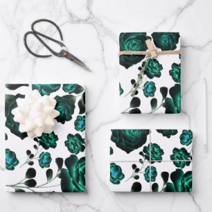 blauw bloemtuin  patroon uniek inpakpapier vel