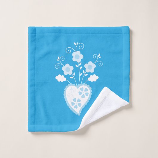 Blauw bloesem hart met bloemen patroon bad handdoek (Wasdoekje)