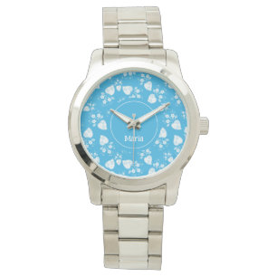 Blauw bloesem hart met bloemen patroon horloge