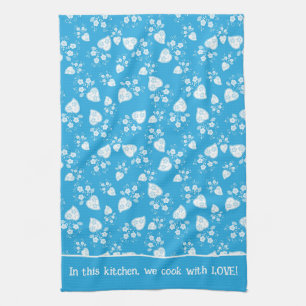 Blauw bloesem hart met bloemen patroon theedoek