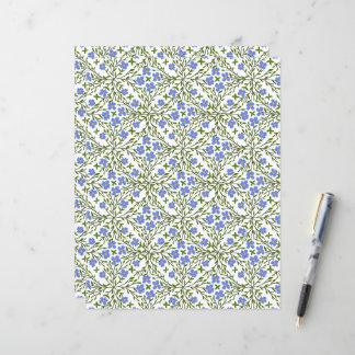 Blauw Blooms Ditsy Floral Pattern Flat Paper Sheet