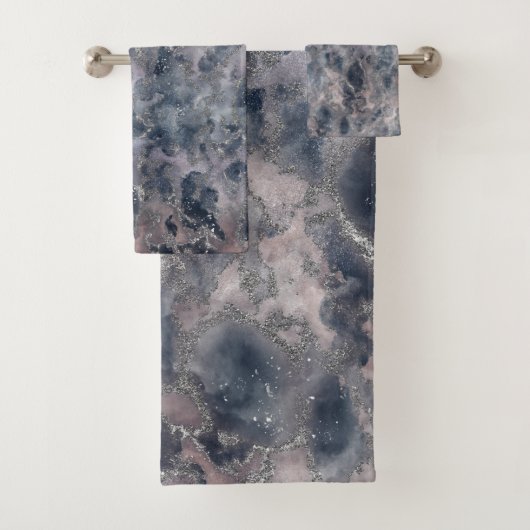 Blauw & Blos Roze Roze Abstracte Waterverf Vlek Bad Handdoek (Insitu)