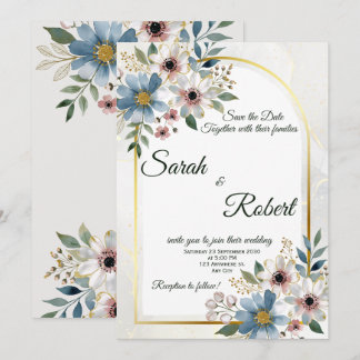 Blauw blozend bloem kader Elegante trouw uitnodigi Kaart
