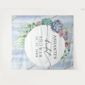 Blauw blozende succulente bruiloftsshower achtergr wandkleed (Voorkant (horizontaal))
