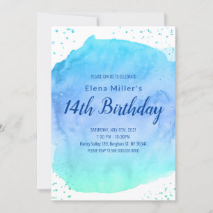 Blauw blozende waterverfslag goud glitters kaart