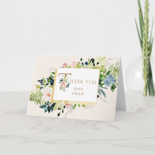 blauw blush bloemenfoto Afstuderen dank u Kaart (Voorkant)