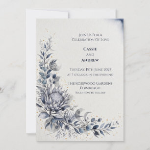 Blauw Blush Lint Boog Duif Trouw Uitnodiging