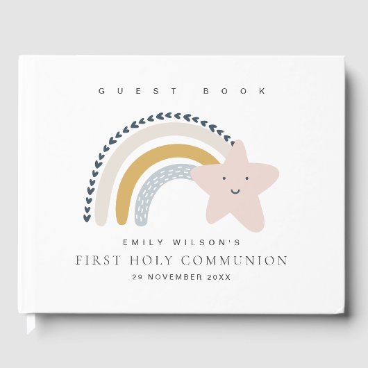 BLAUW BLUSH RAINBOW STAR KINDER EERSTE HOLY COMMUN GASTENBOEK (Voorkant)