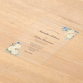 Blauw Blush Roze Crème Floral Elegante bruiloft Acryl Uitnodigingen (Laagn)