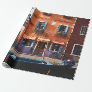 BLAUW BOAT OP DE RIVIER NEAR ORANJE BUILLE CADEAUPAPIER