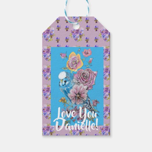 Blauw boedgie Waterverf floral Damage Gift Label Cadeaulabel (Voorkant)