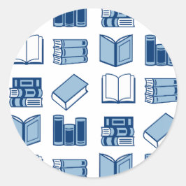 Blauw boek lezen en schrijven patroon ronde sticker