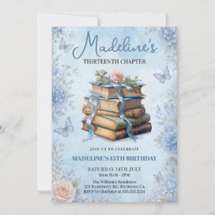 Blauw Boek Meisje Verjaardagsuitnodiging Kaart