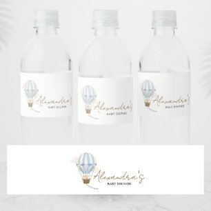 Blauw Boho Beer Babyshower  Waterfles Etiket