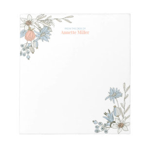 Blauw Boho Bloem Motief Persoonlijk Briefpapier No Notitieblok
