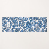 Blauw Boho Bloemen w/Name & Monogram Yogamat (Voorkant (horizontaal))