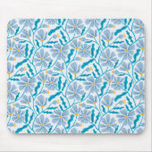 Blauw Boho Bloempatroon Muismat (Voorkant)