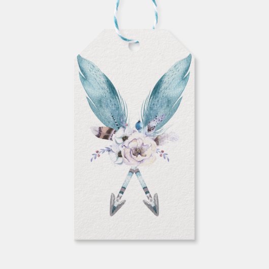 Blauw Boho Bohemian Arrows Veer Bloemen Party Cadeaulabel (Achterkant)