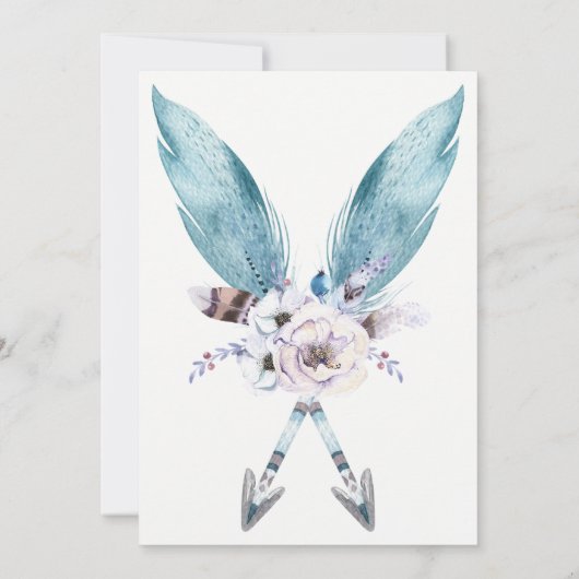 Blauw Boho Bohemian Arrows Veer Bloemen Party Kaart (Achterkant)