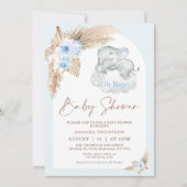 Blauw Boho Boog Slaande Olifant Baby Shower Kaart (Voorkant)