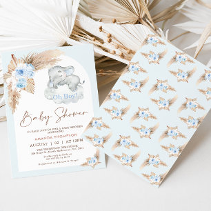 Blauw Boho Boog Slaande Olifant Baby Shower Kaart
