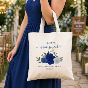 Blauw Boho Chic Rozen Bruidsmeisje Huwelijksgunst Tote Bag