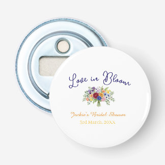 blauw boho liefde in bloei bruidsfeest naam retro button flesopener