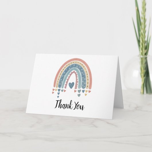 Blauw Boho Regenboog Watercolor Bedankkaart (Voorkant)