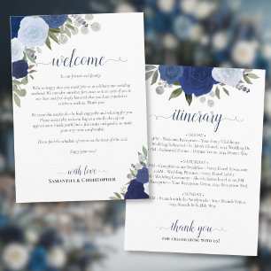 Blauw Boho Rozen Bruiloft Welkom & Reisprogramma Programma