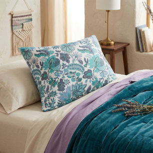 Blauw Boho Vintage Bloemendruk Kussensloop