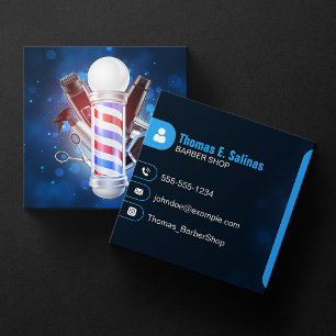 Blauw Bokeh Kapper Winkel Paal Haarstylist Schaar Vierkante Visitekaartje
