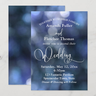 Blauw Bokeh Licht & Typografie 32 Trouwen 3 Kaart