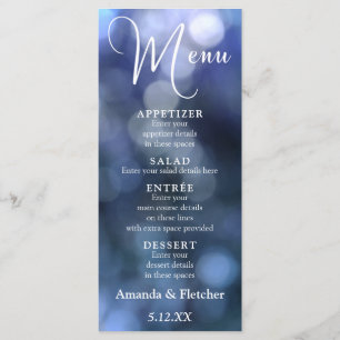 Blauw Bokeh Licht & Typografie 32 Trouwmenu Menu