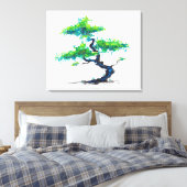 Blauw Bonsai Waterverf Canvas afdrukken (Insitu (Slaapkamer))