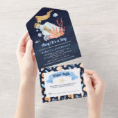 Blauw Boodschap In Een Fles Nautische Baby Shower All In One Uitnodiging (Afscheurbaar)