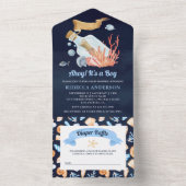 Blauw Boodschap In Een Fles Nautische Baby Shower All In One Uitnodiging (Binnen)