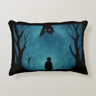 Blauw bos silhouet Eenzame figuur in schaduw Accent Kussen